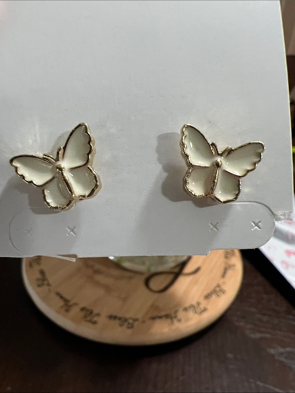 New White Enamel Butterfly Stud Earrings
